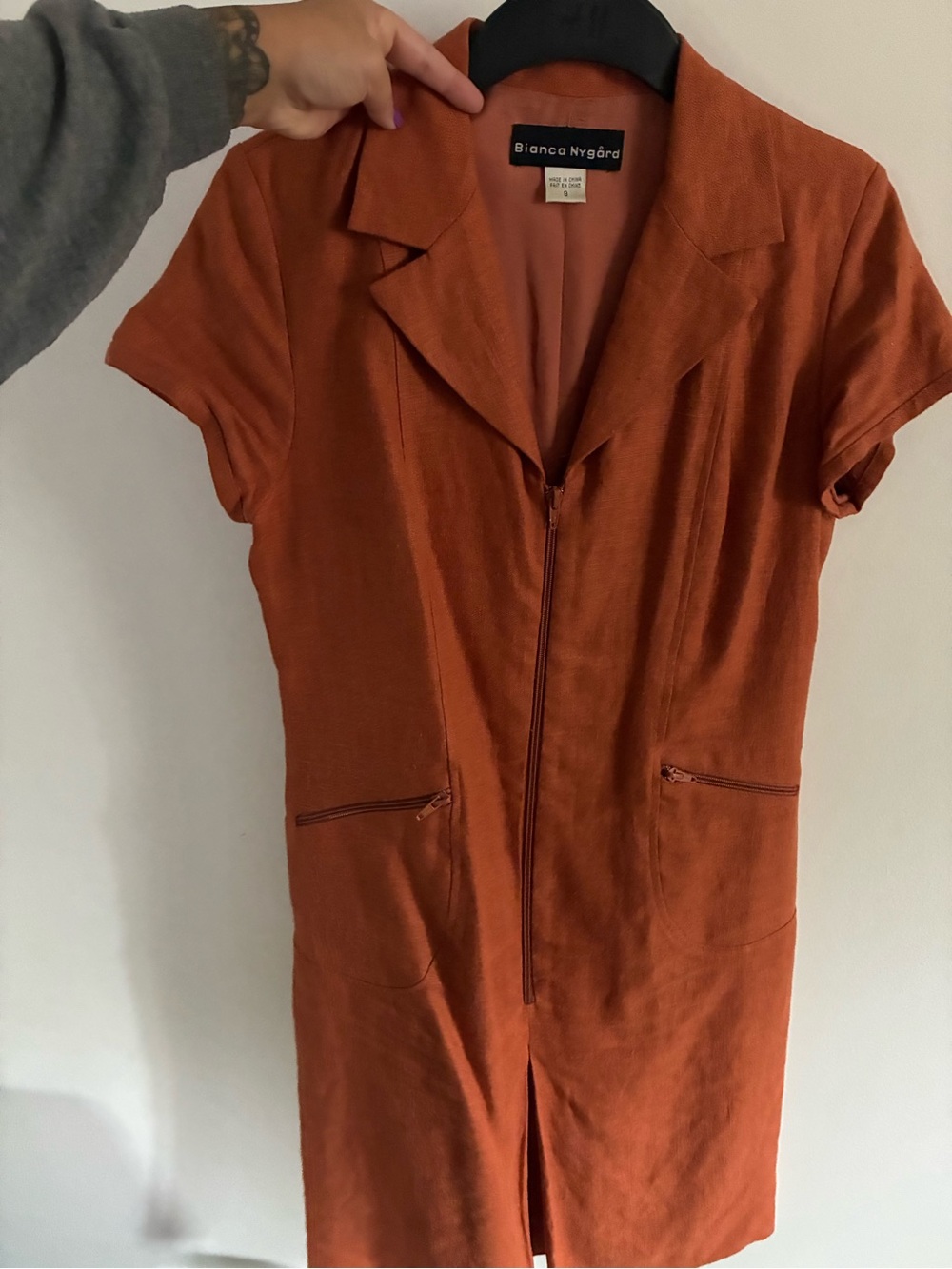Rust Short-Sleeve Zip dress